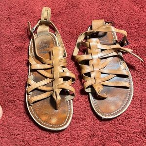 Christian Louboutin Brown Leather Gladiator Sandals Espadrilles Flats SIZE 8.5/9